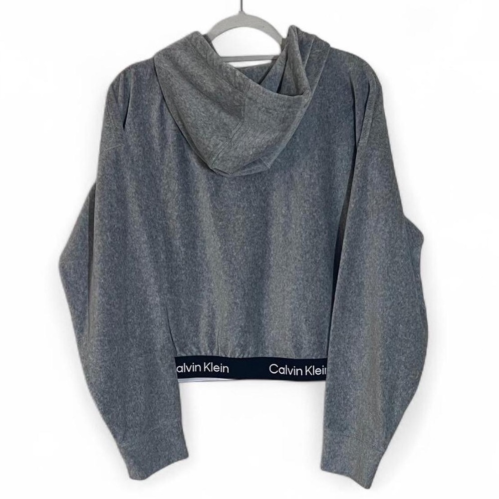 Calvin Klein Performance Velour Ribbed Top Large Grey Black Soft Cozy - Picture 6 of 6